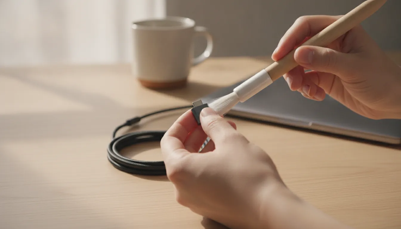 Cleaning a USB-C magnetic charging tip with a soft brush