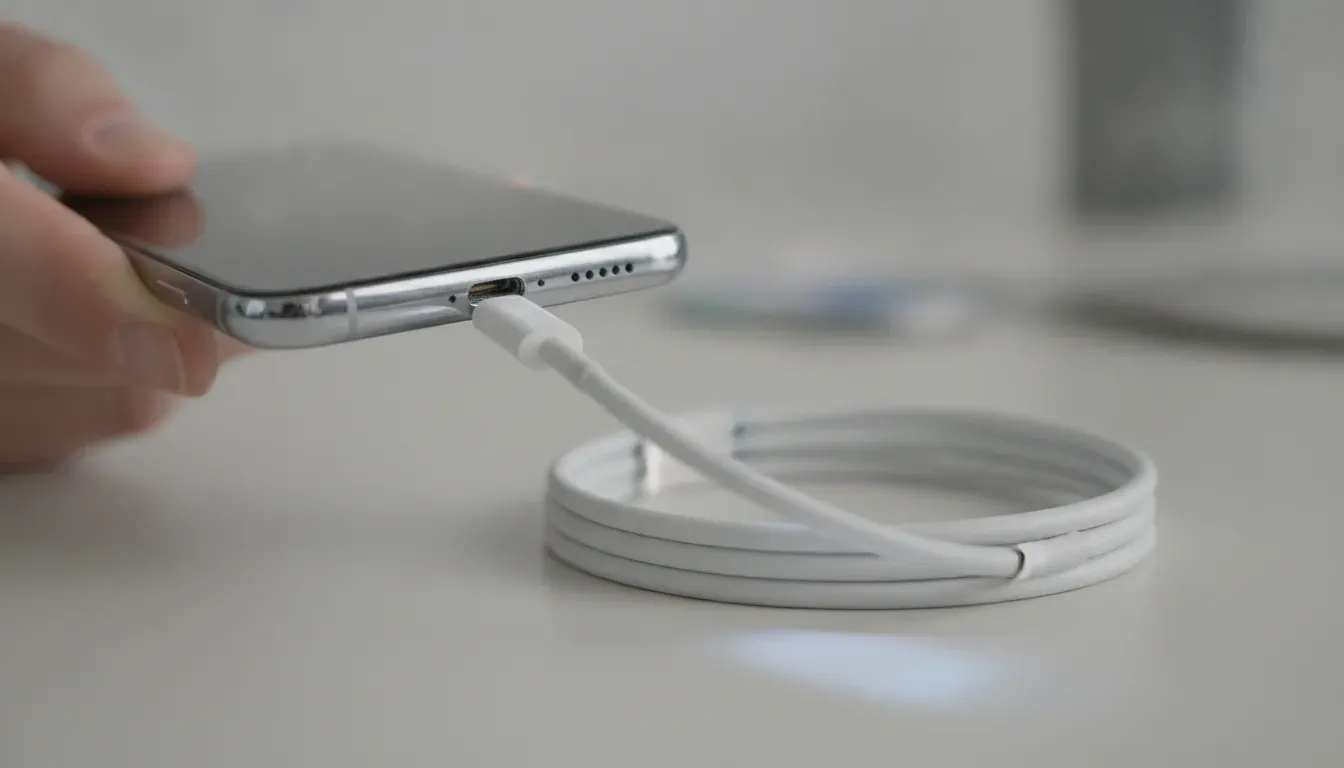 Phone charger not working inspection of a clean phone charging port and cable