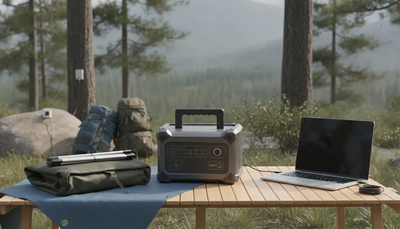 Portable Power Tools and a compact power station at an outdoor workbench