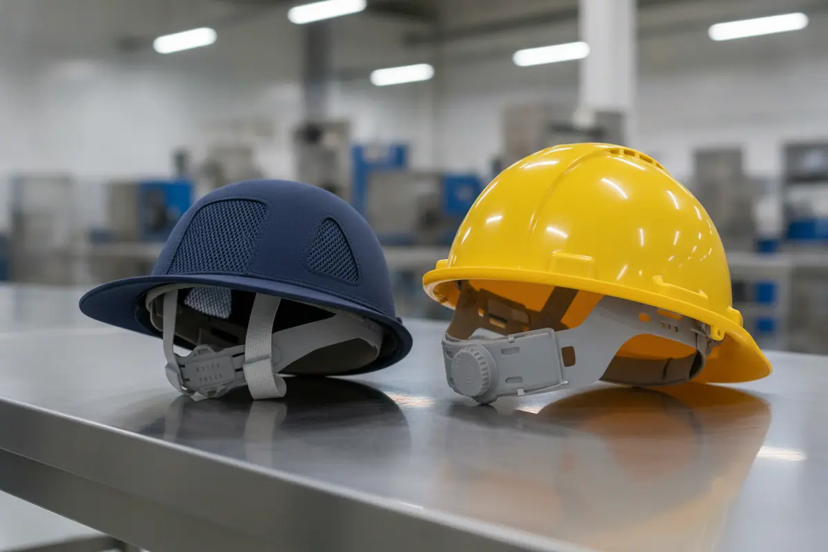 Bump cap and hard hat shown side by side for a workplace head protection comparison