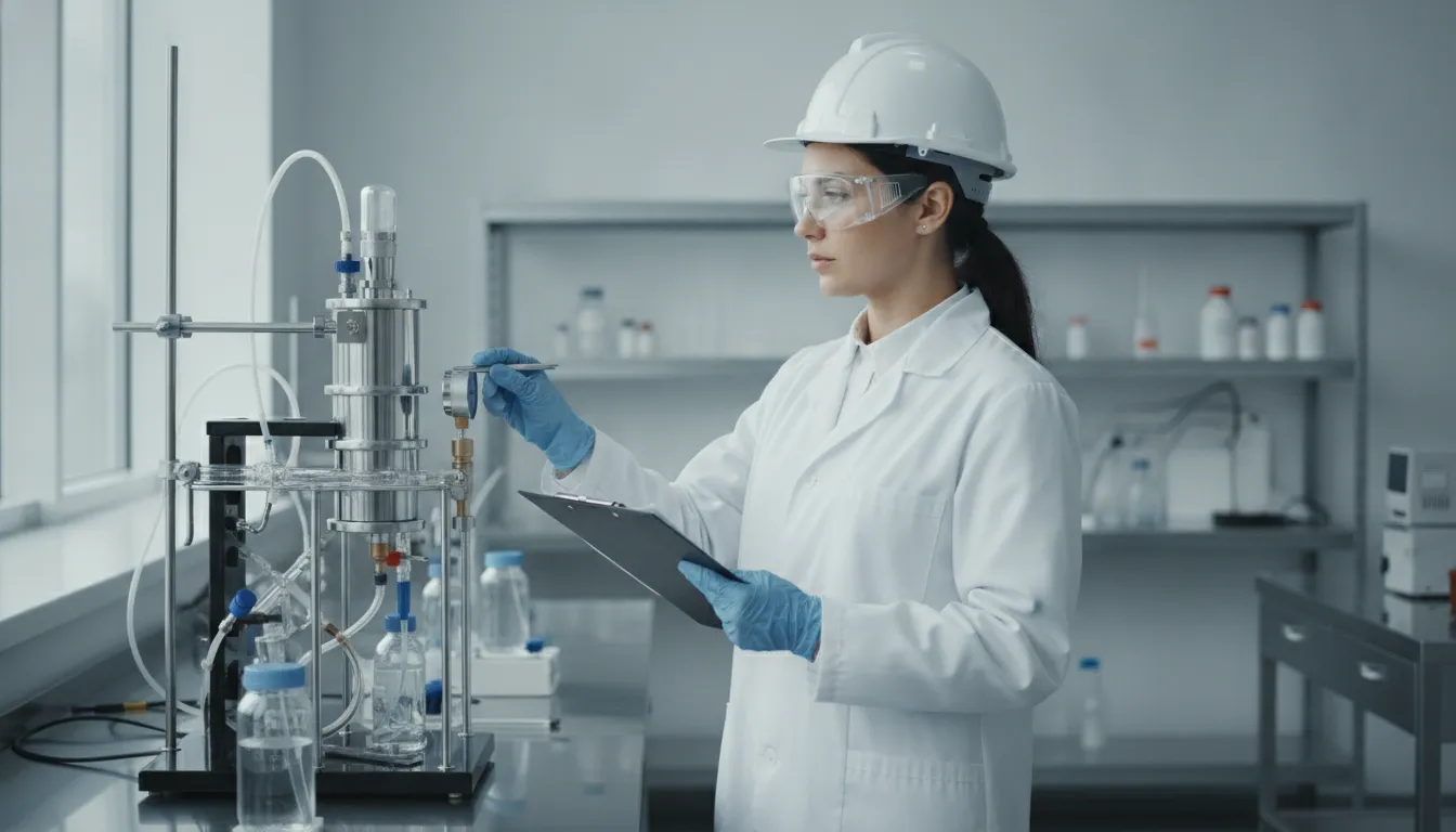 Worker wearing protective safety goggles in an industrial environment
