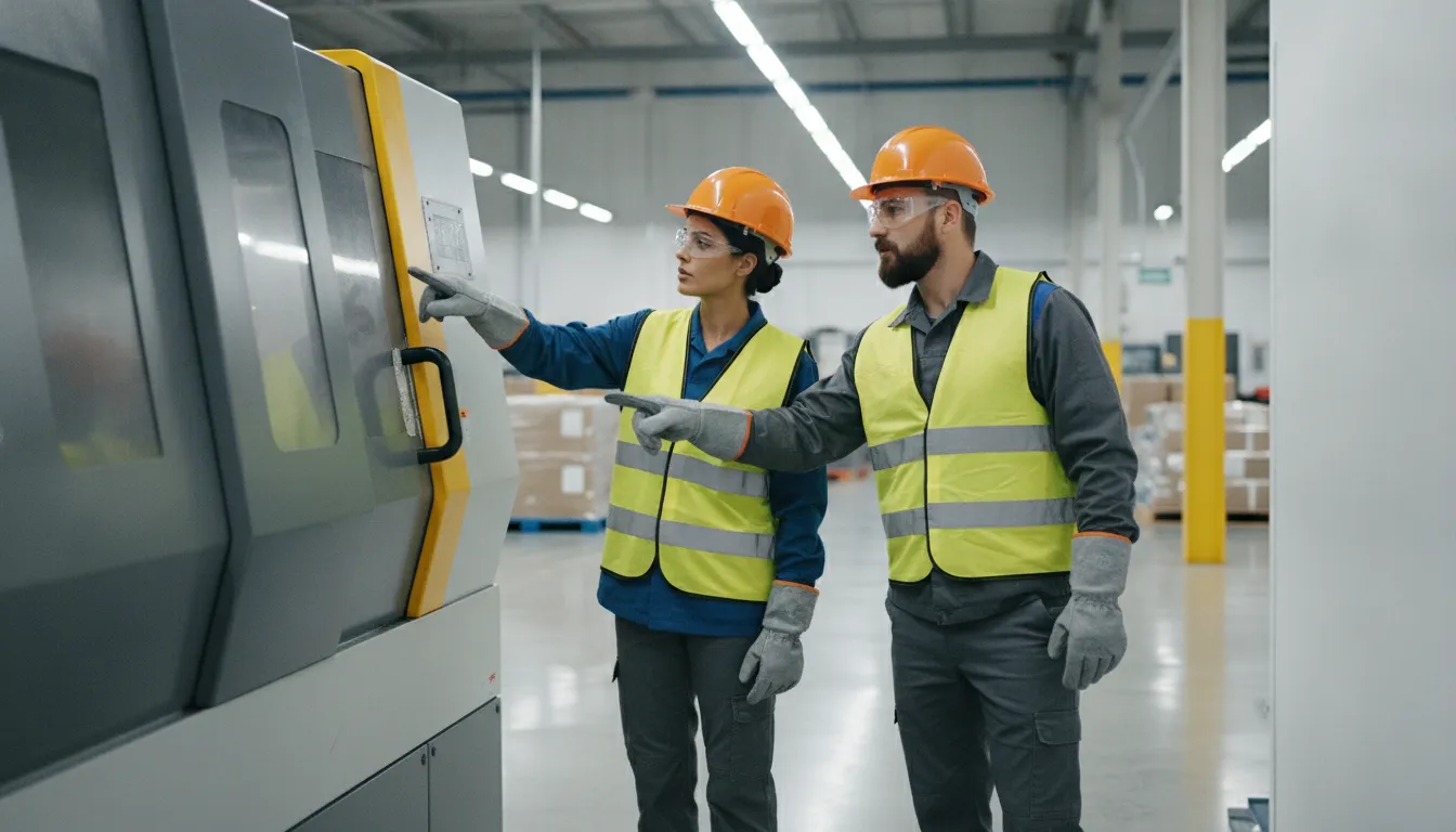 EHS manager and factory operator conducting an industrial safety inspection