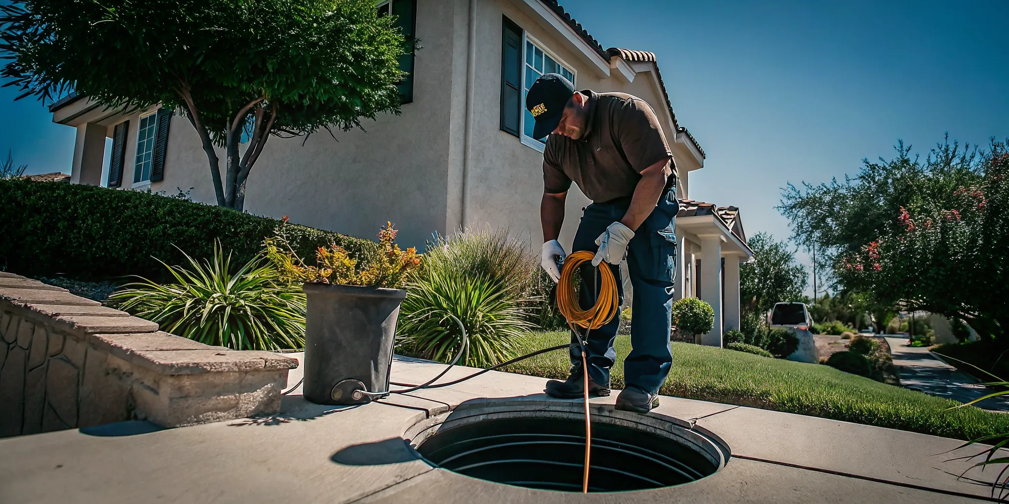 Plumber performing a sewer camera inspection in Ventura County