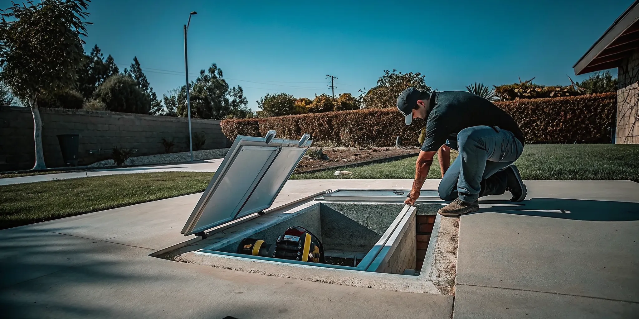 Professional performing a septic tank inspection in Thousand Oaks