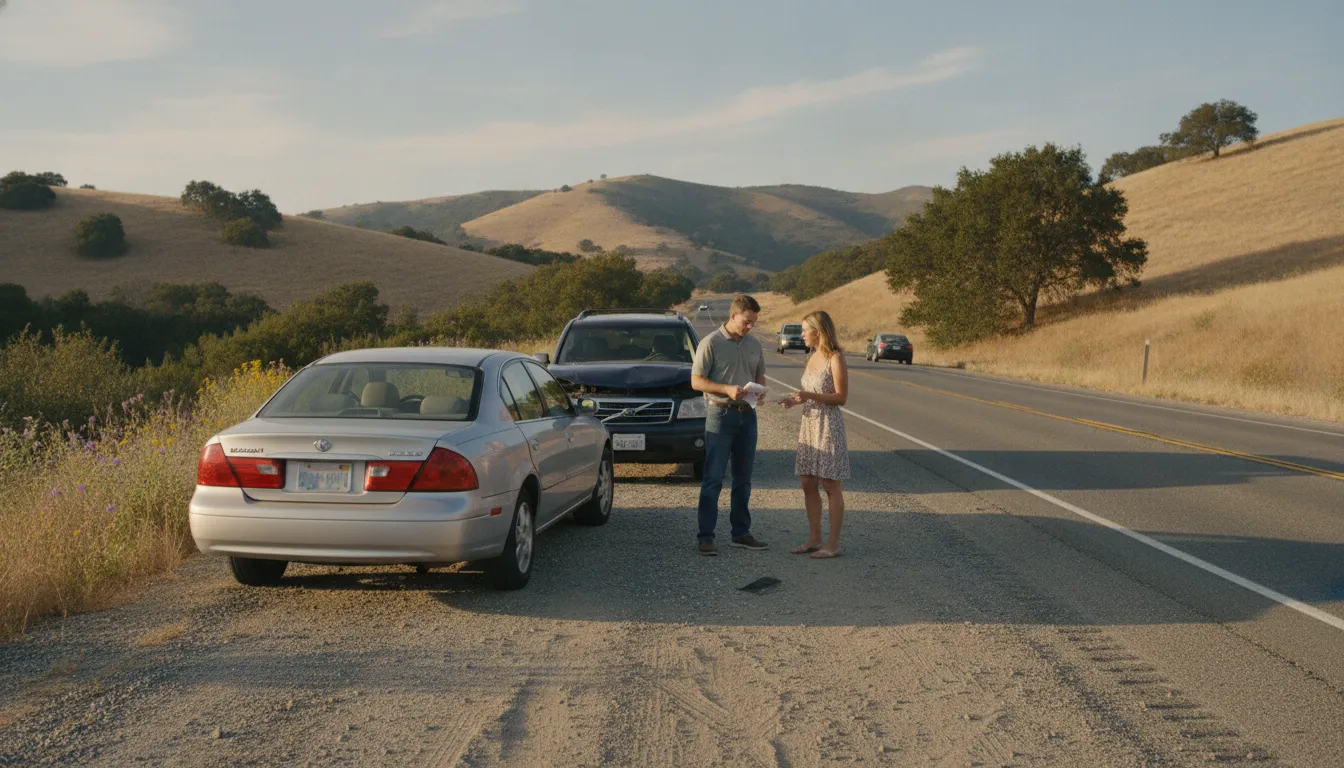 Drivers documenting a rear-end collision in California