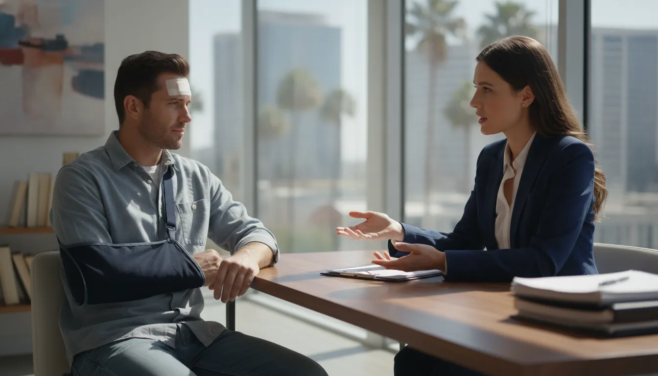 Injured California motorist discussing a policy limits demand with a personal injury lawyer