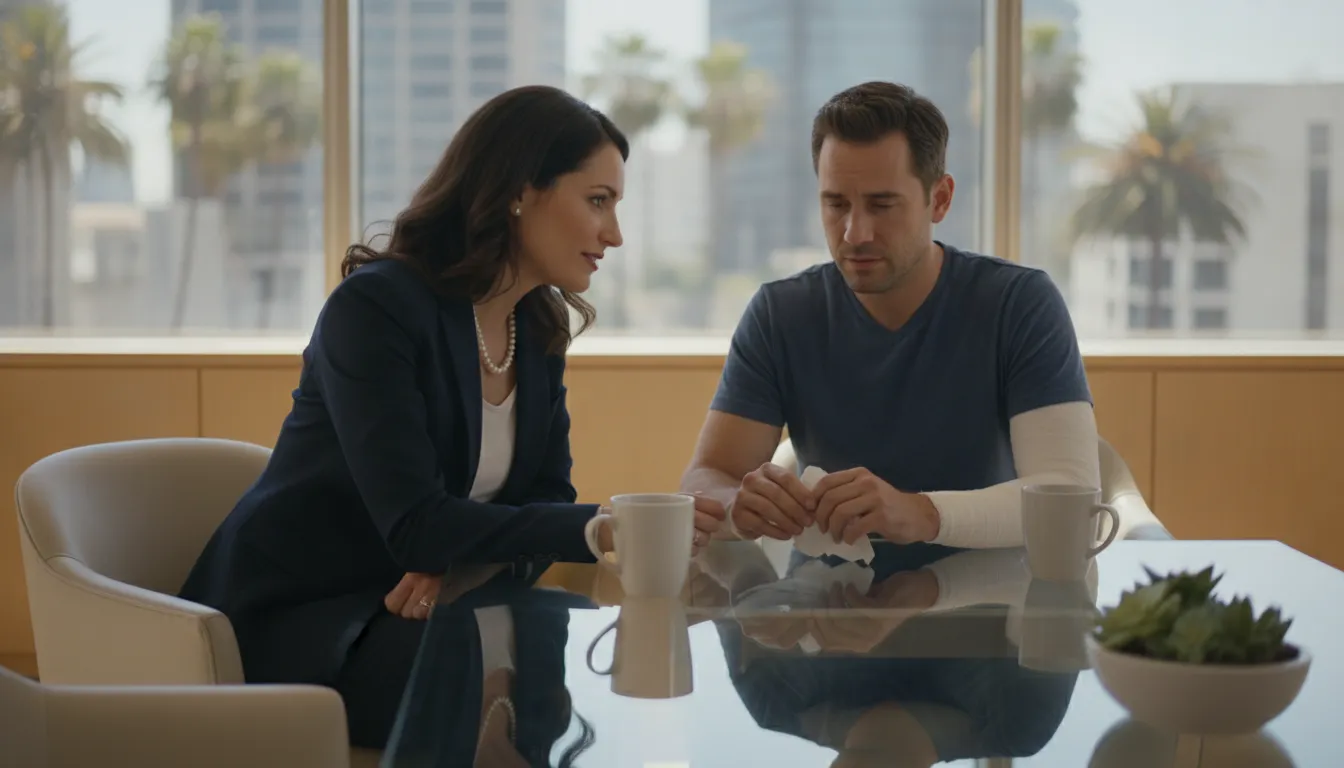 California personal injury attorney explaining a contingency fee agreement during a client consultation