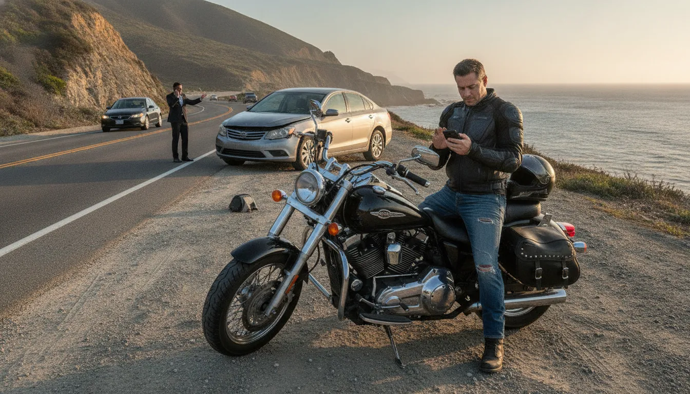 Motorcycle accident compensation California evidence review beside a coastal highway
