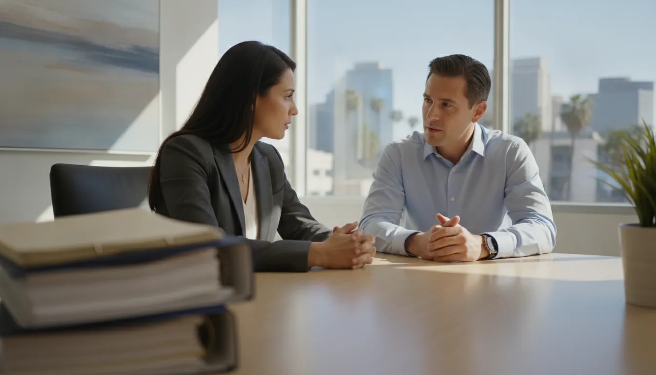 Attorney and client discussing a potential medical injury claim in a California law office