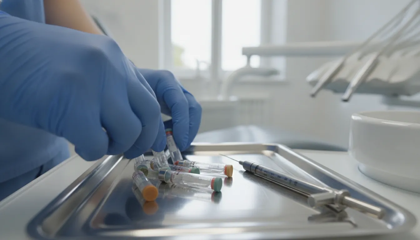 Dental anesthetic cartridges arranged on a clinical procedure tray