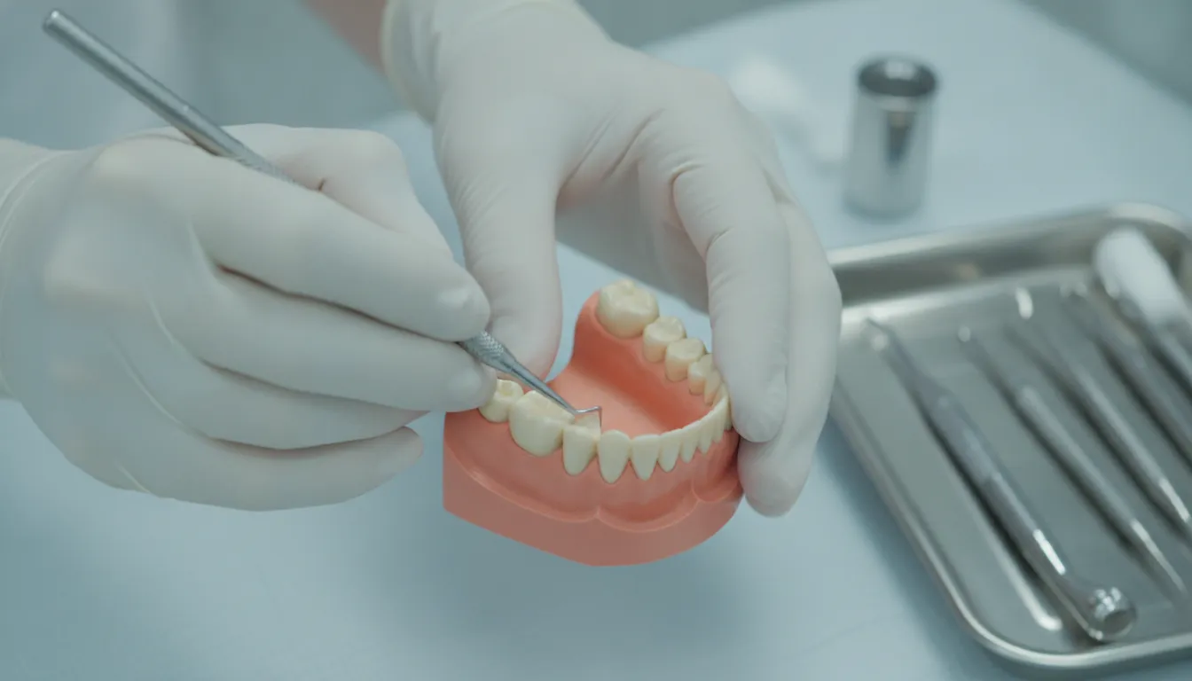 Dental hygienist using a hollow handle scaler with a neutral wrist and supported finger rest