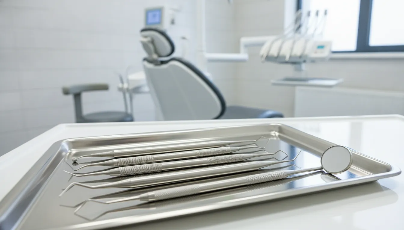 Ergonomic dental instruments arranged on a clinical tray