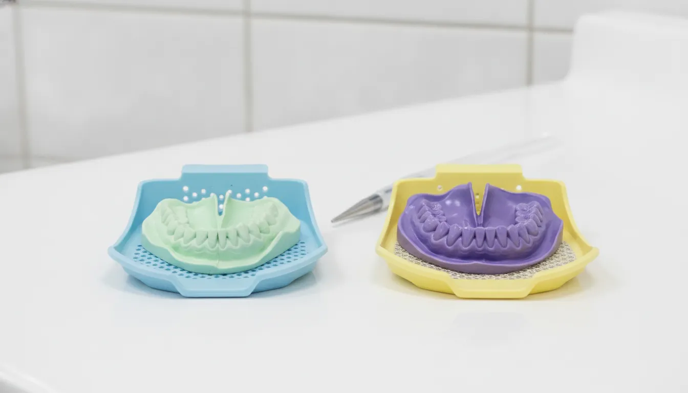 Alginate and VPS dental impression trays prepared for clinical use