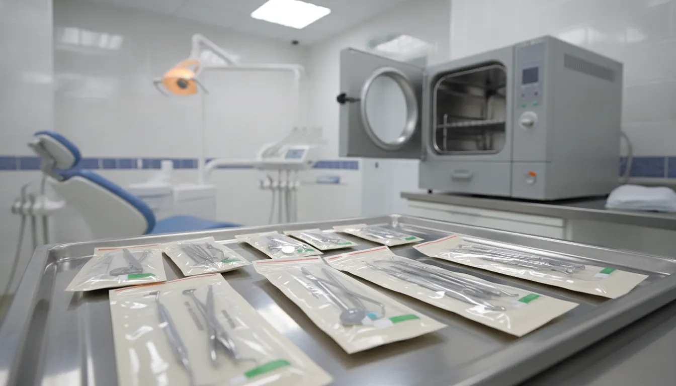 Dental sterilization pouches inspected before clean storage