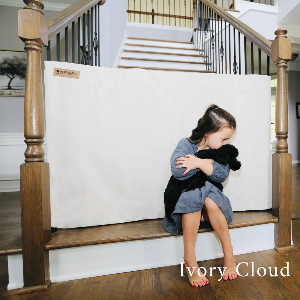 Banister-to-banister fabric baby gate for stairs