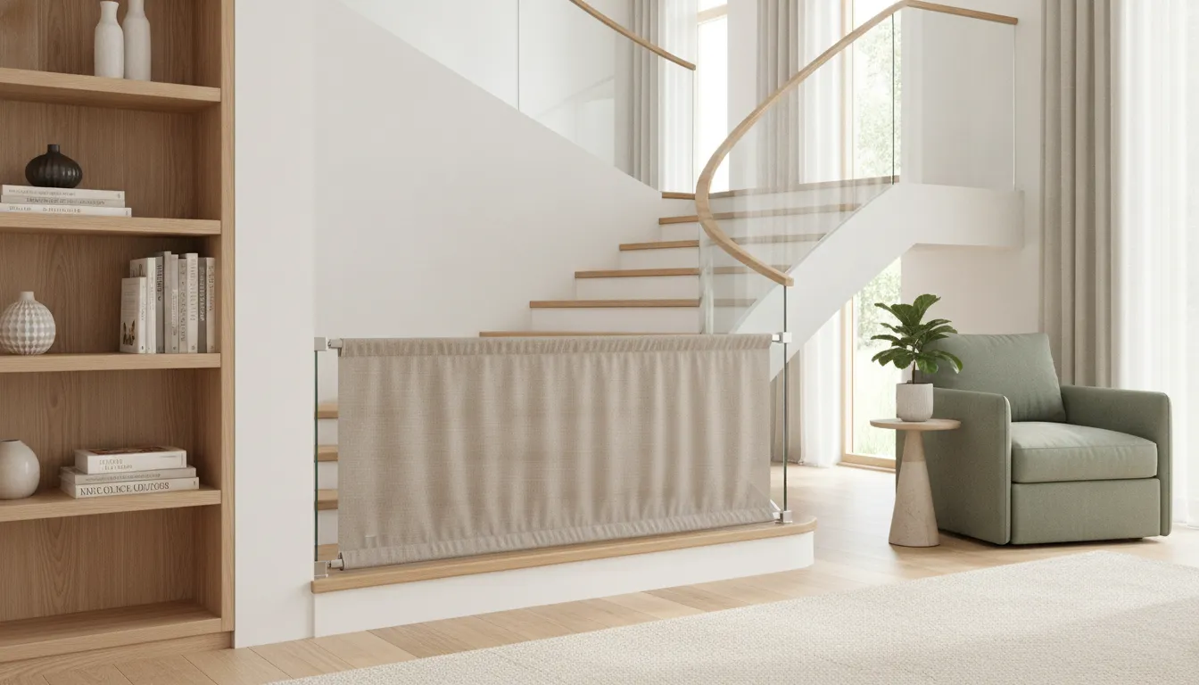 Modern staircase arranged to babyproof stairs without visual clutter