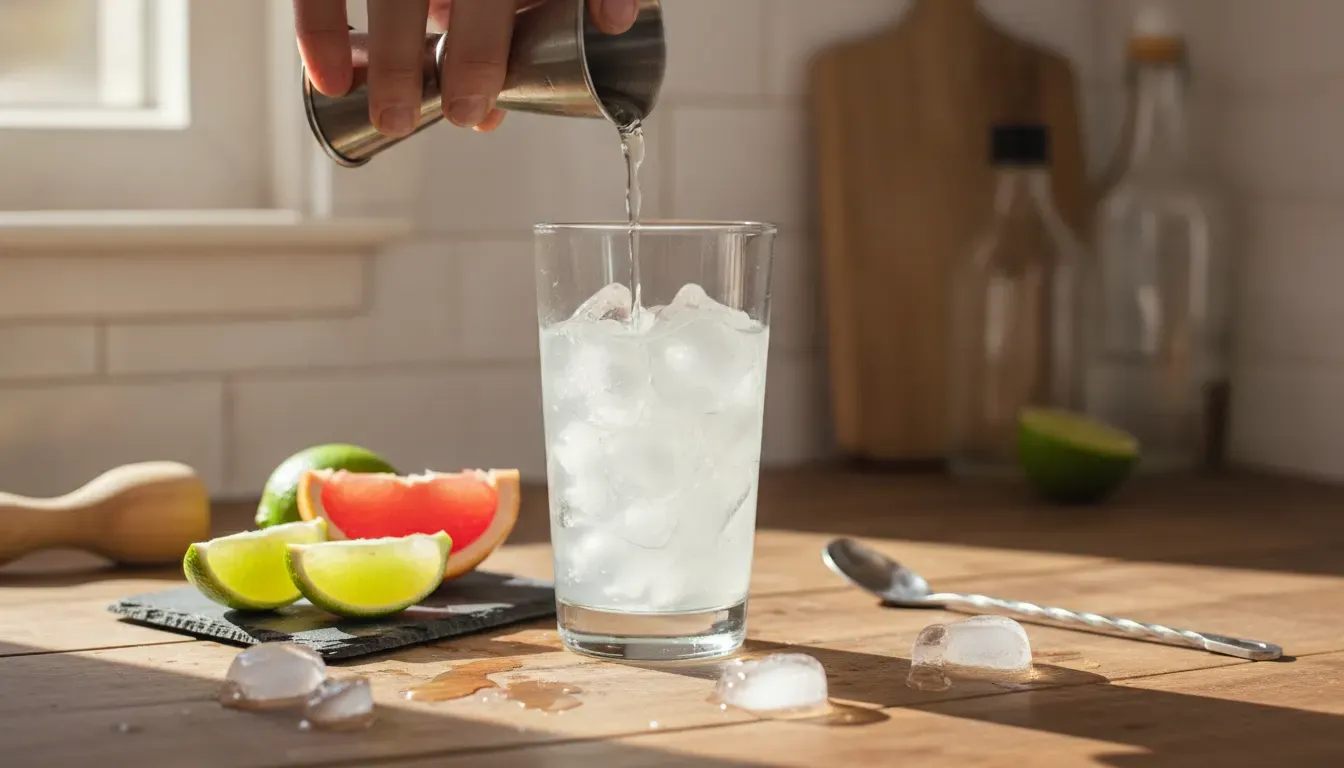 Home bartender measuring ingredients for sotol cocktails