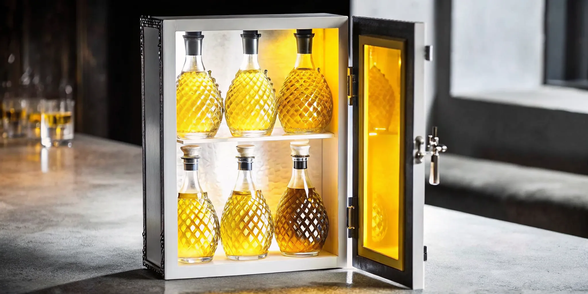 Curated collection of limited edition tequila bottles displayed together