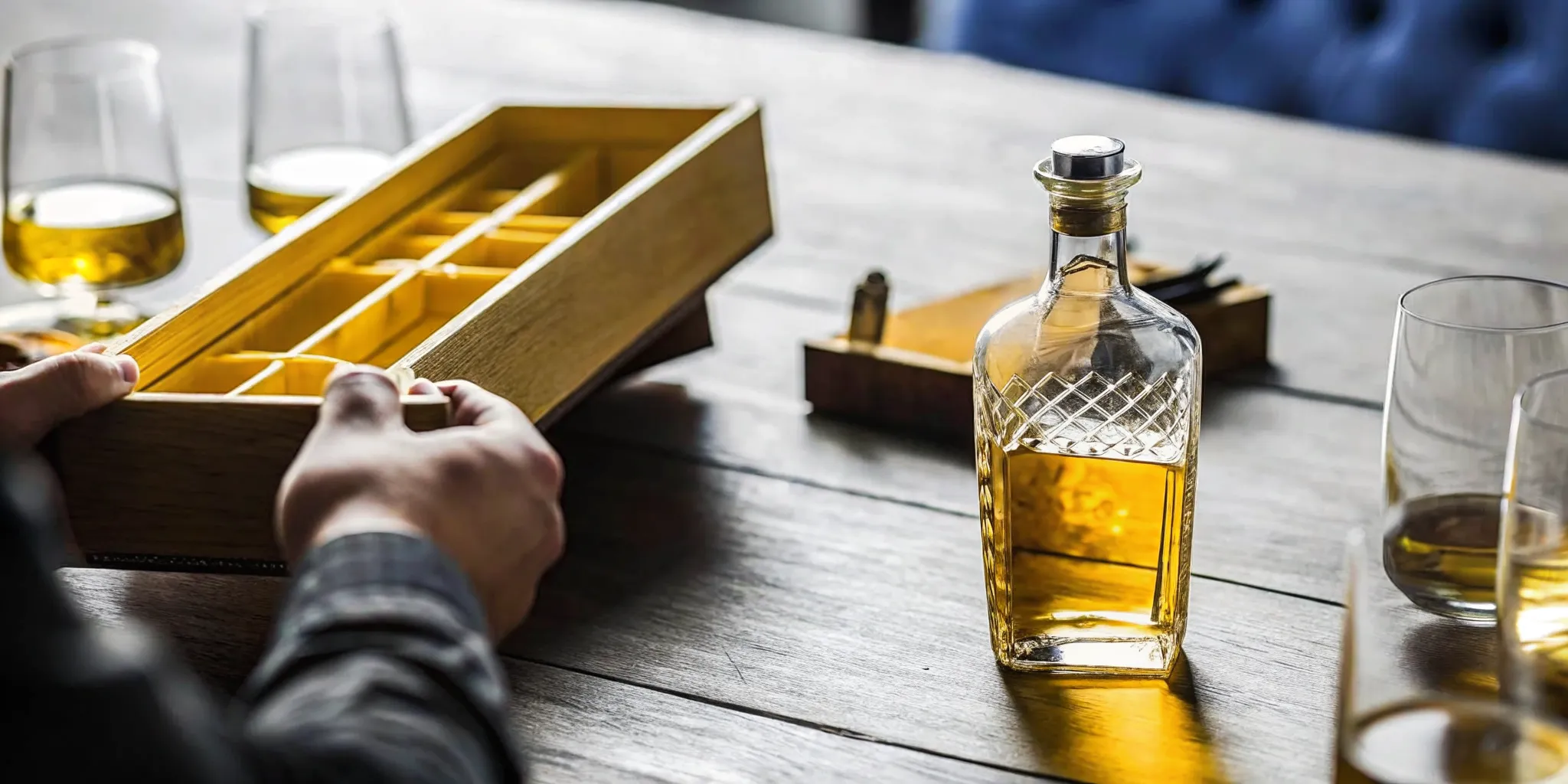 Collector inspecting the label and condition of a limited edition tequila bottle