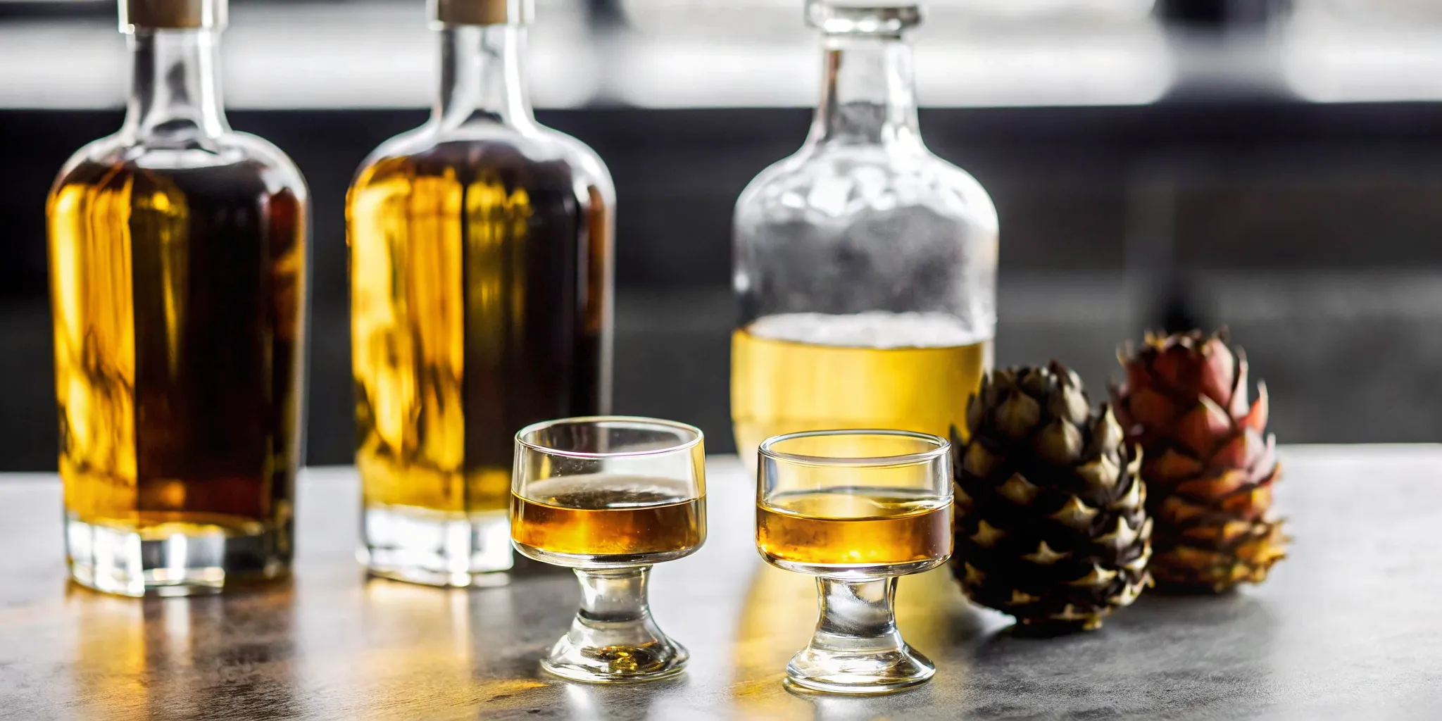Premium bottles and tasting glasses for comparing a tequila subscription