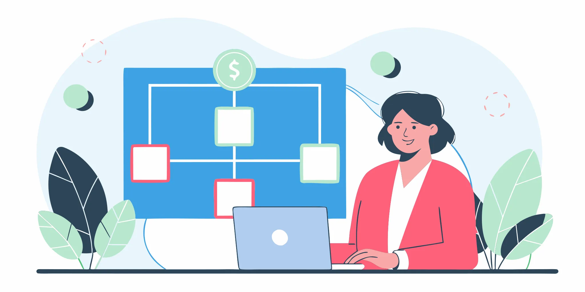 B2B business owner reviewing a cash flow chart showing money flowing into a professional services company