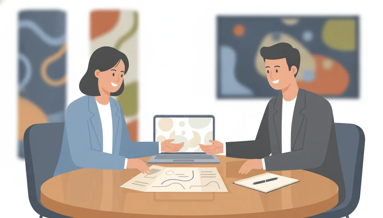 Two consultants reviewing an invoice and payment schedule at an office table