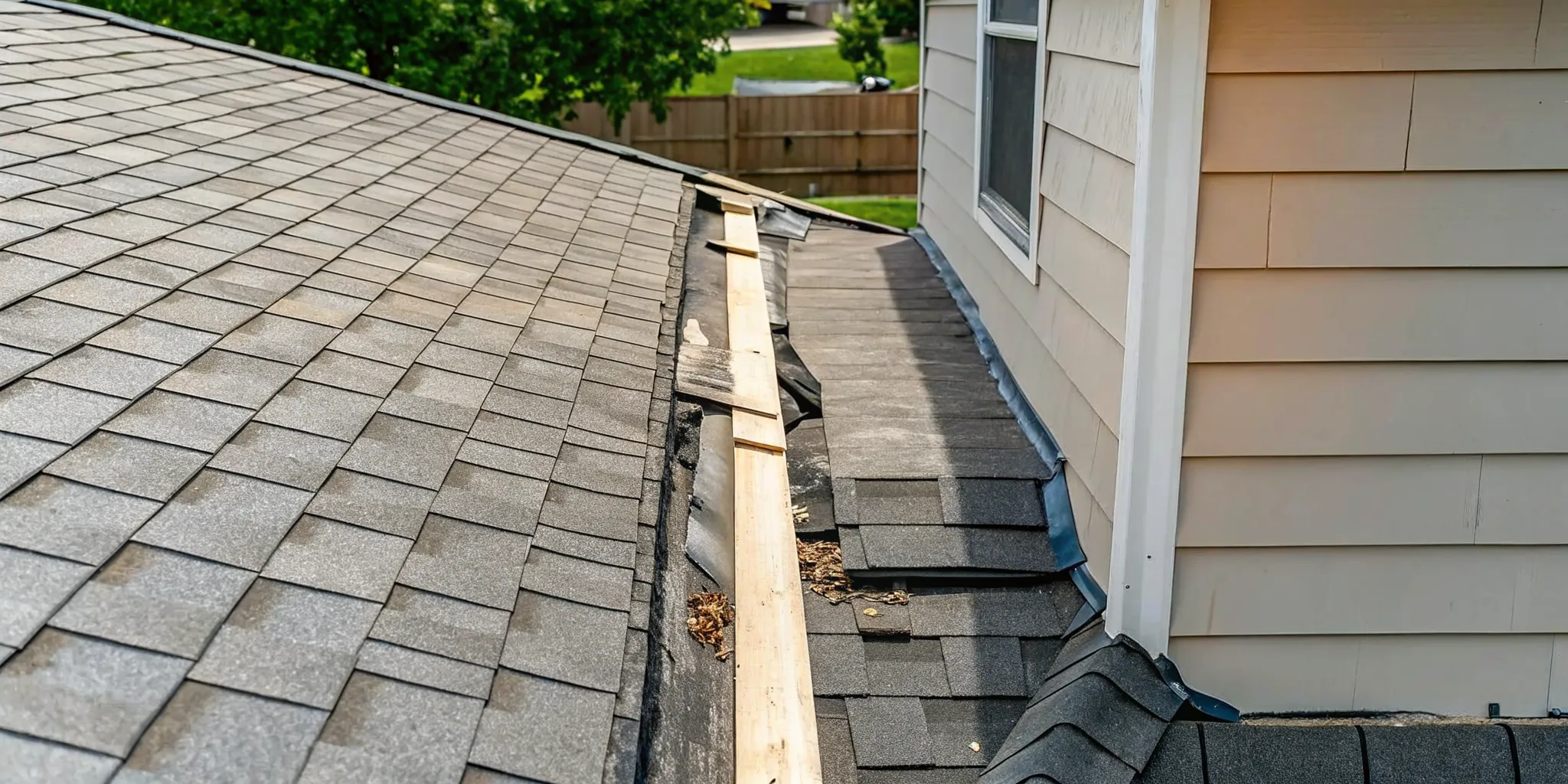 Close view of asphalt shingles with hail impact damage