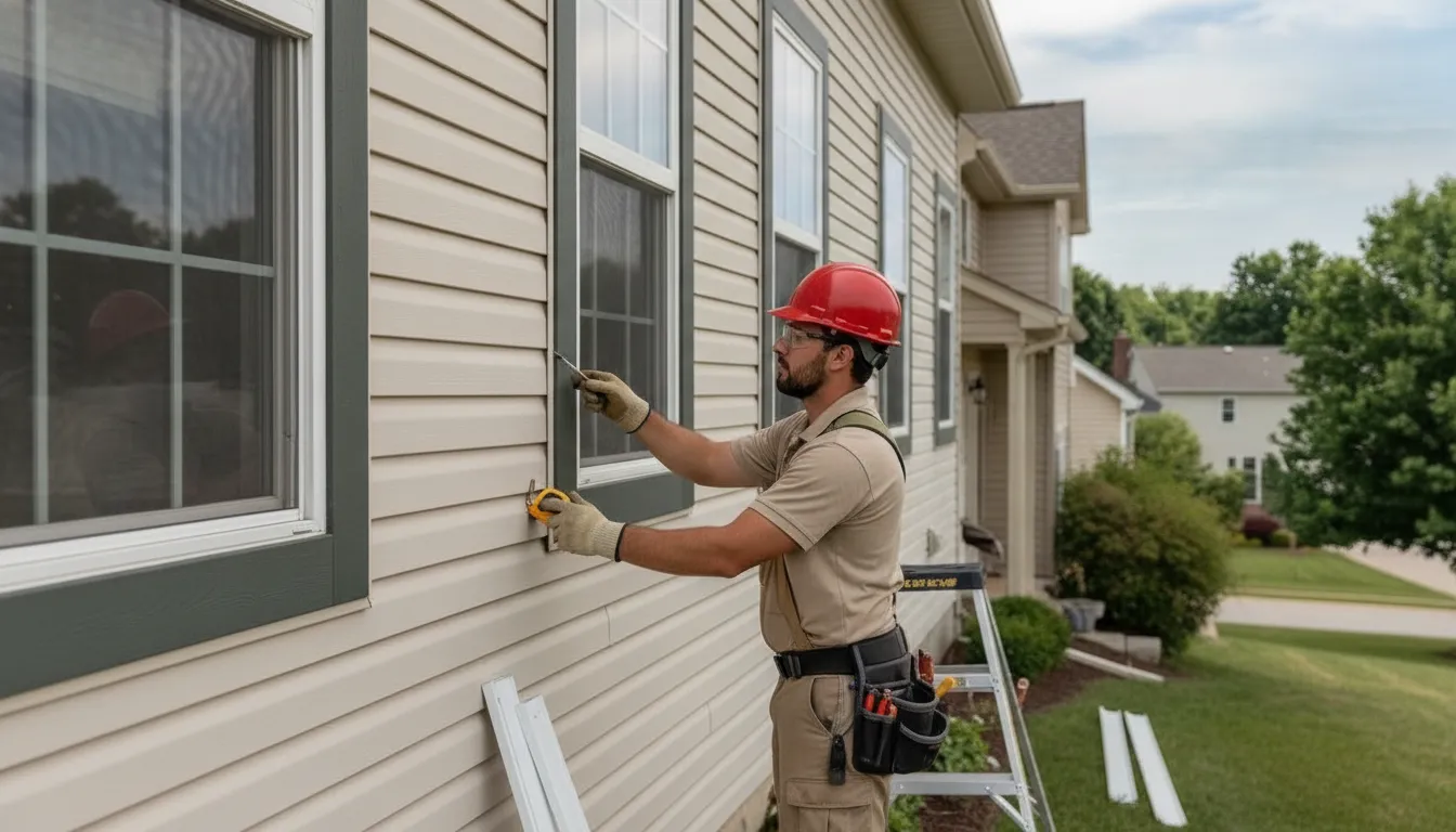 Minnesota siding professional inspecting the exterior of a suburban home