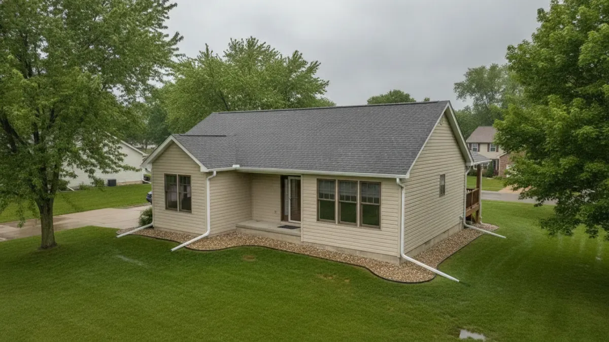 Gutter and downspout system on a Minnesota home