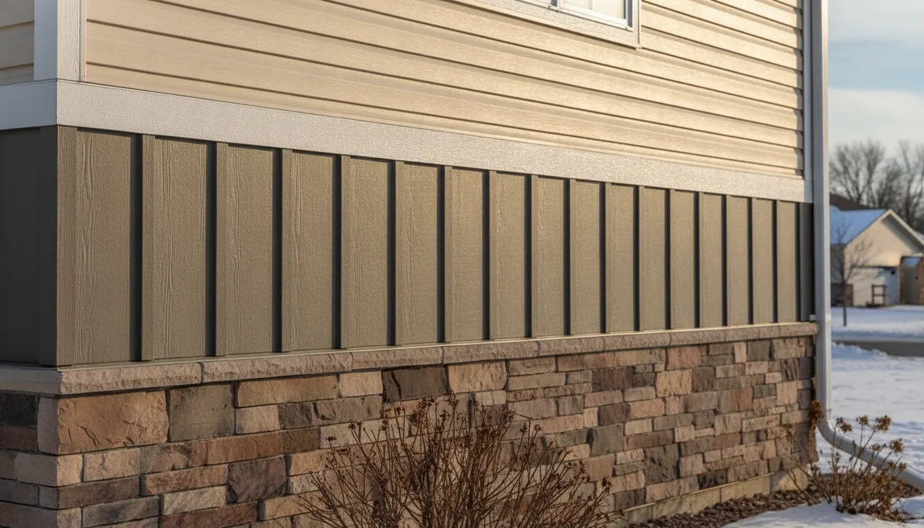 Finished exterior siding panels protecting a Minnesota home in winter