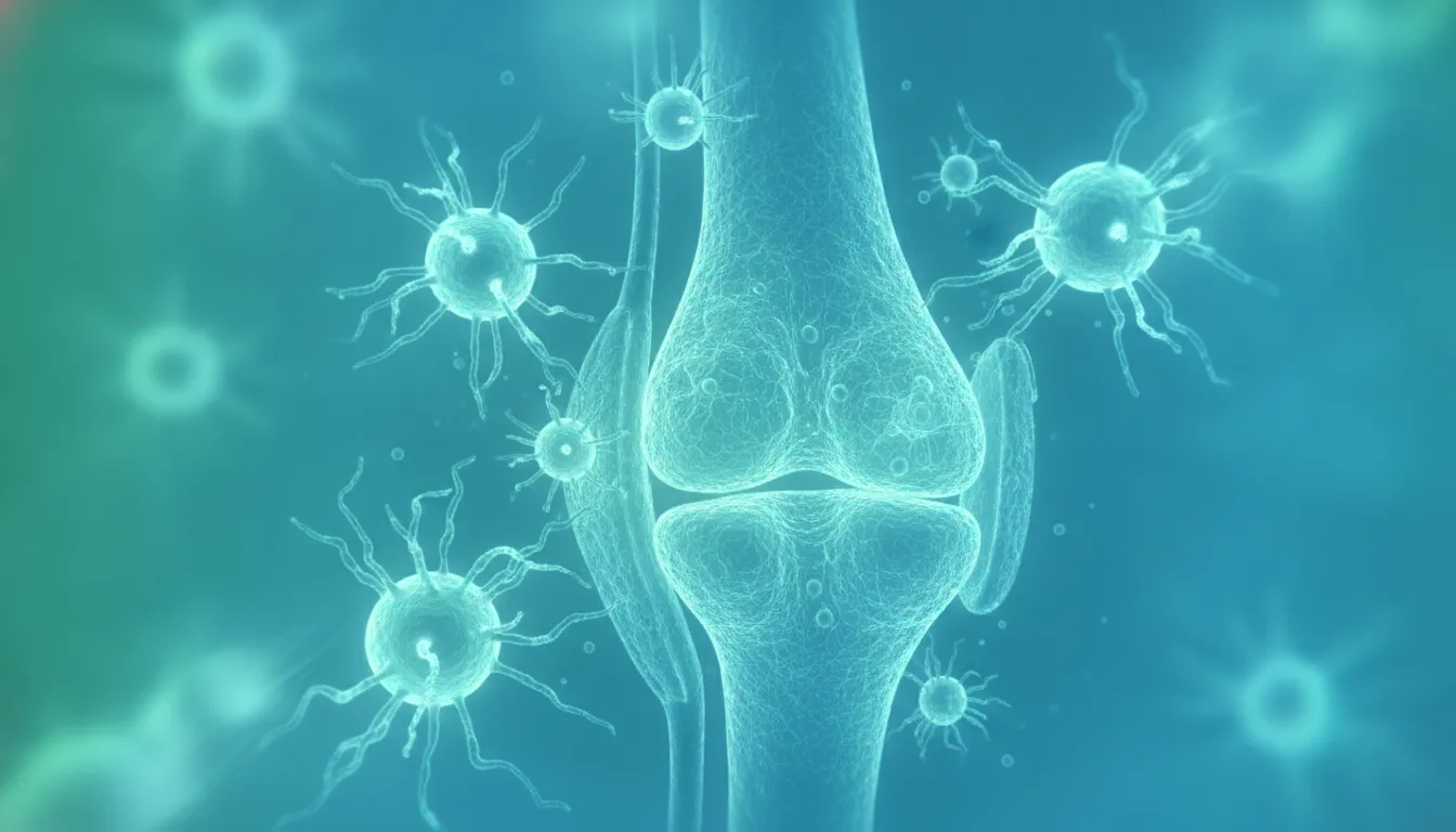 Microscopic concept of stem cells and growth factors surrounding healing joint tissue
