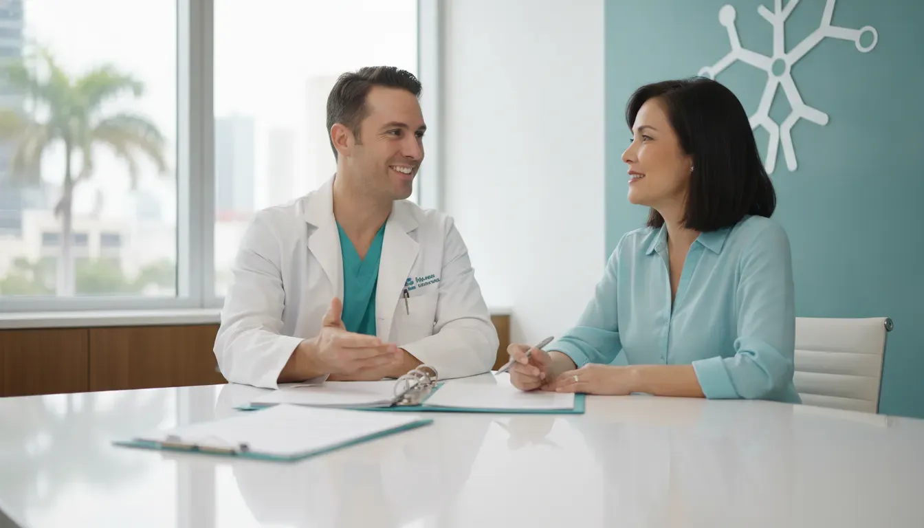Physician reviewing clinical trial eligibility with a patient
