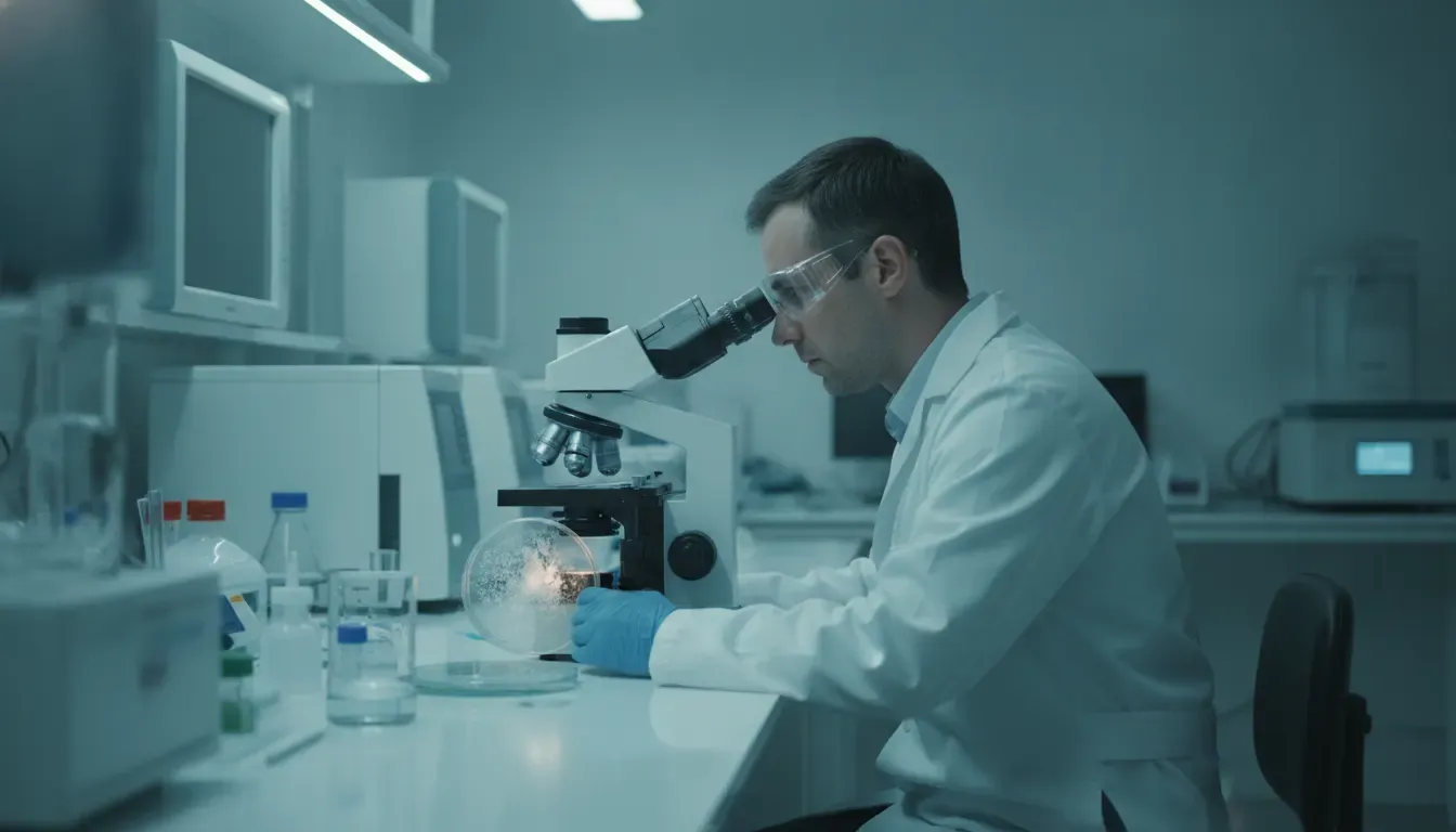 Scientist examining a sample during mesenchymal stem cell clinical trial research