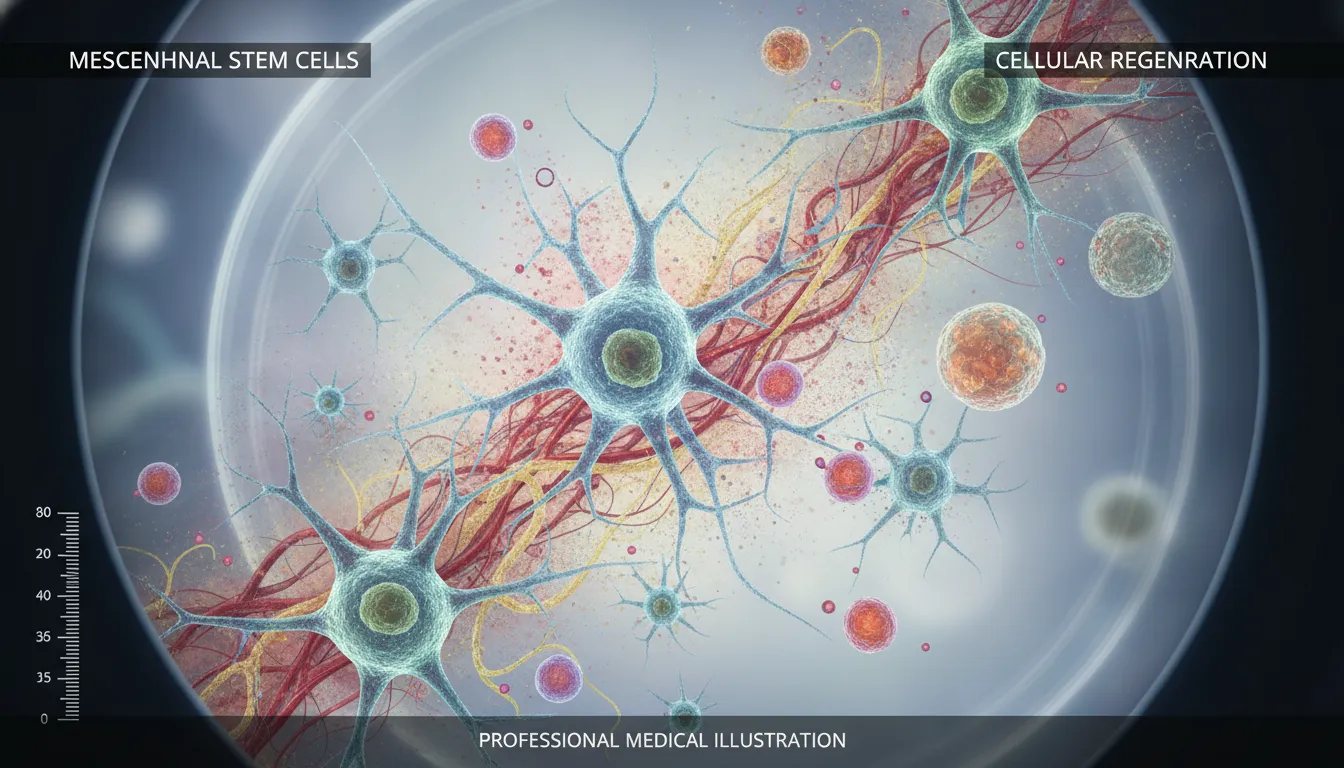 Microscopic visualization of mesenchymal stem cells initiating tissue repair and cellular regeneration.