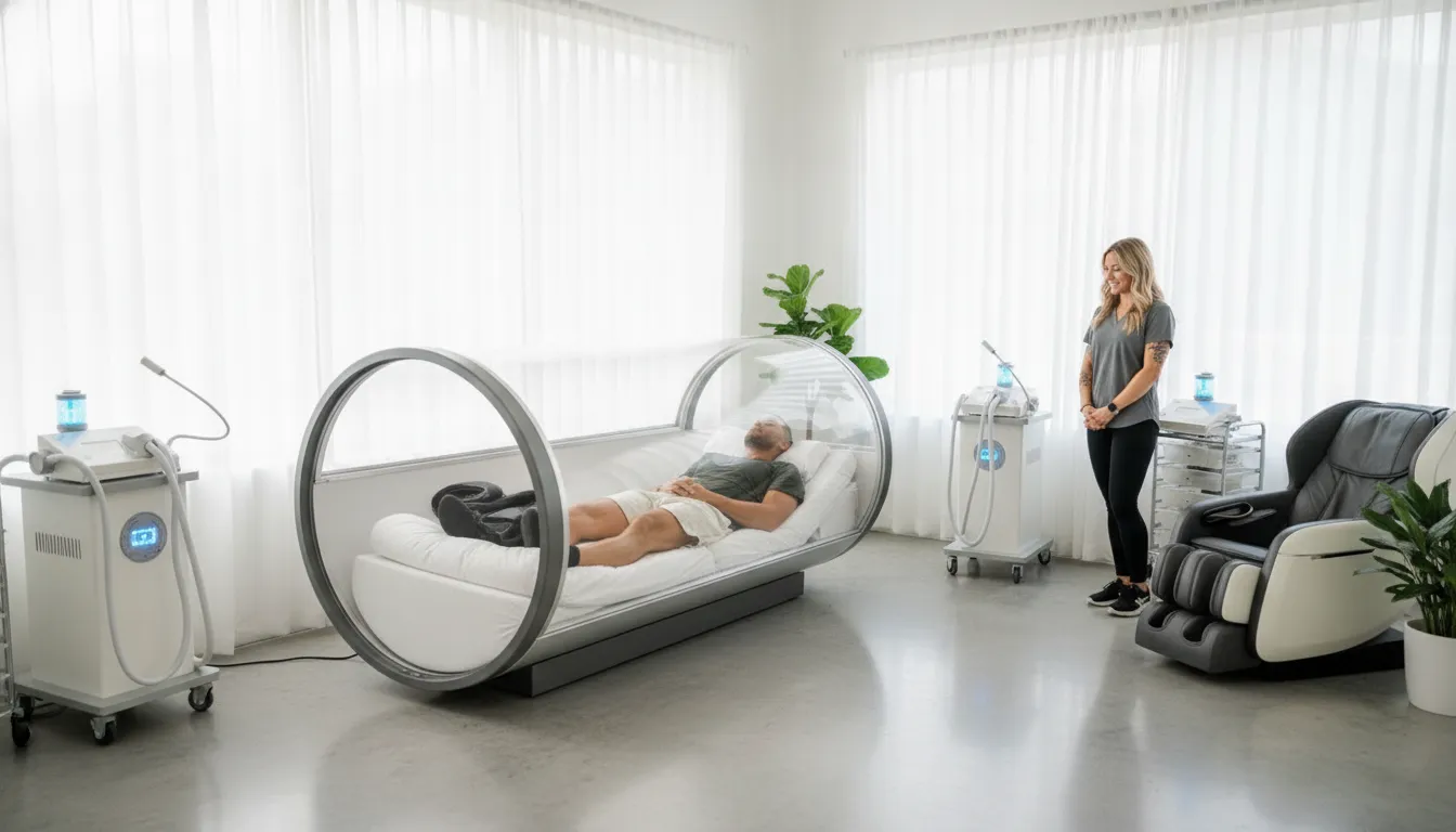 Person recovering in a bright wellness studio at ETHR LAB