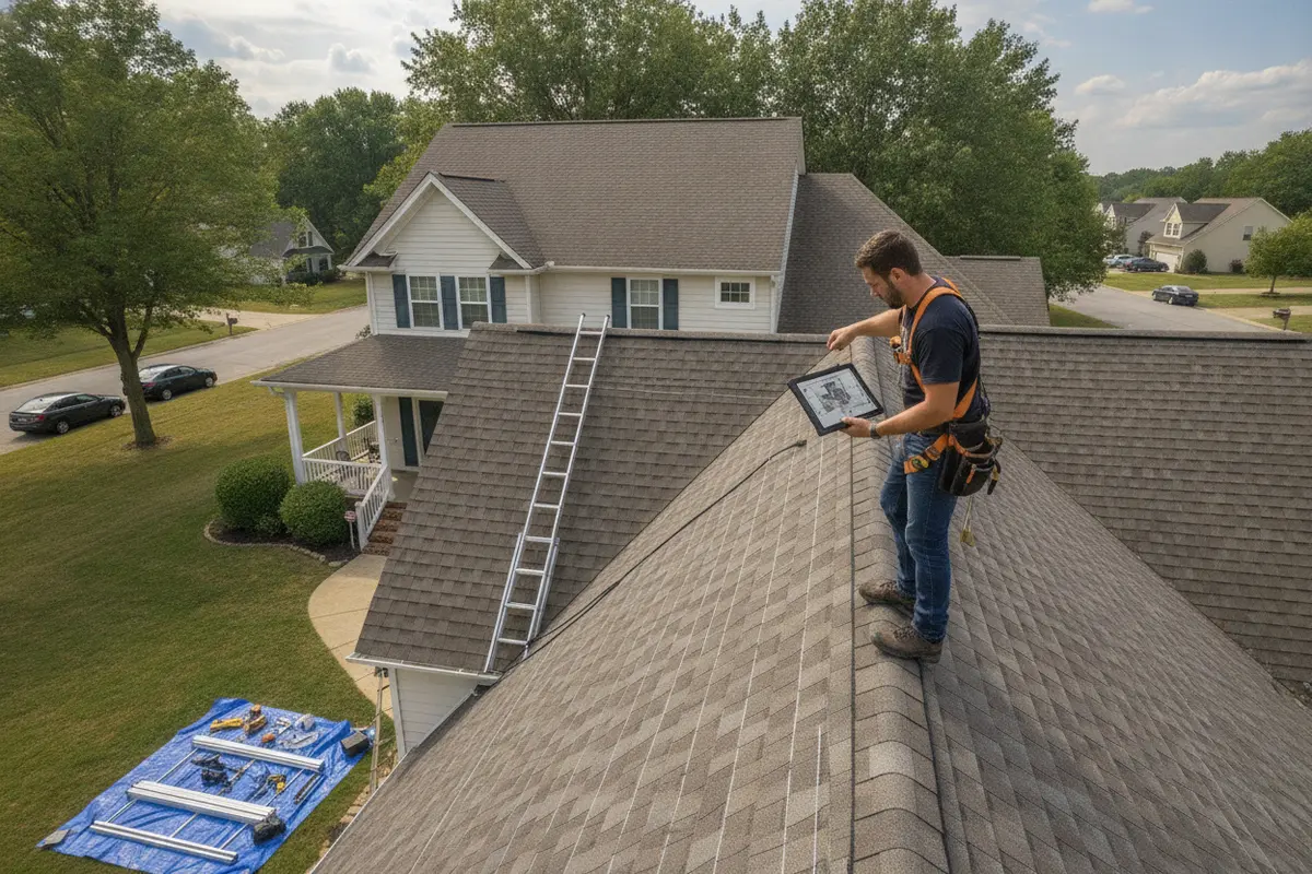 A roof assessment considers roof layout before a solar-shingle estimate