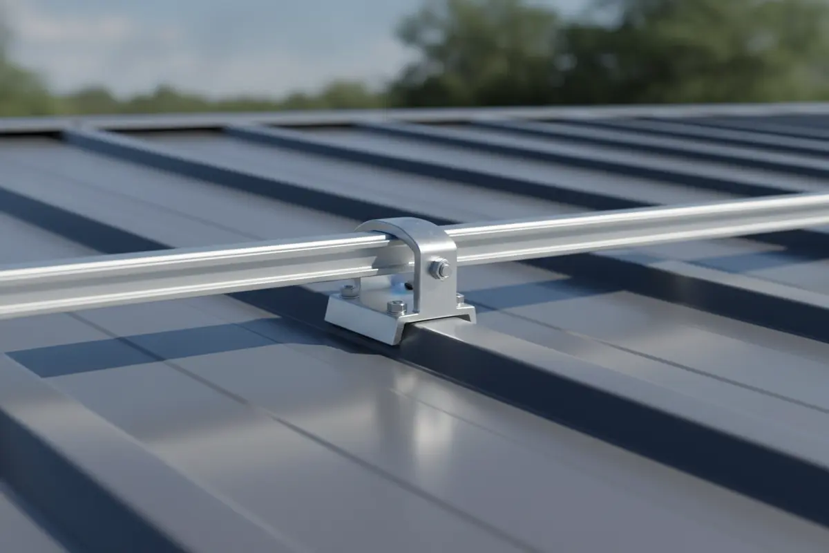 Solar mounting clamp fitted at a standing seam on a metal roof