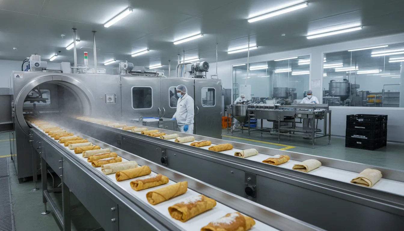 IQF freezing Mexican food production line for burritos, taquitos, and enchiladas