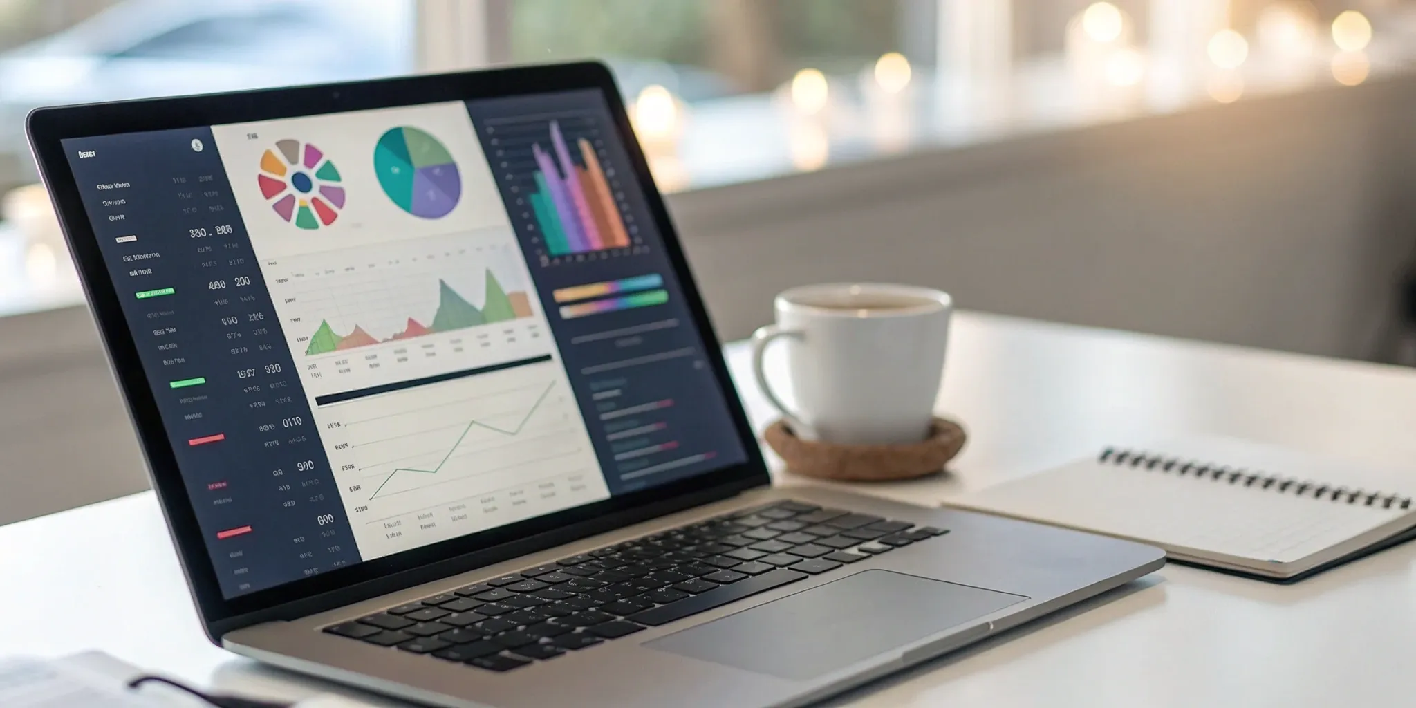 A laptop displaying a centralized newsletter dashboard with performance analytics.