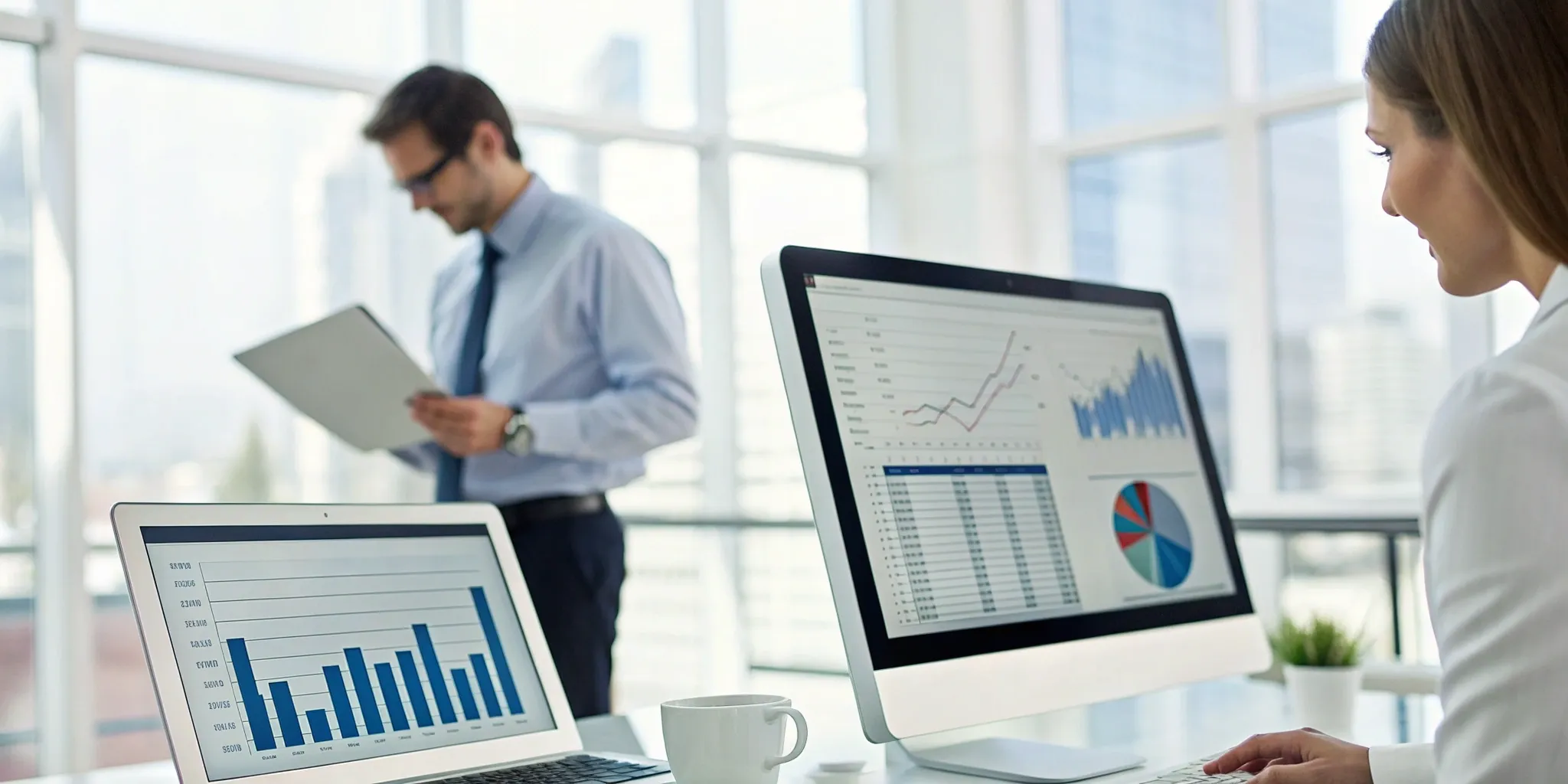 Professionals analyzing performance metrics on a newsletter operations platform.