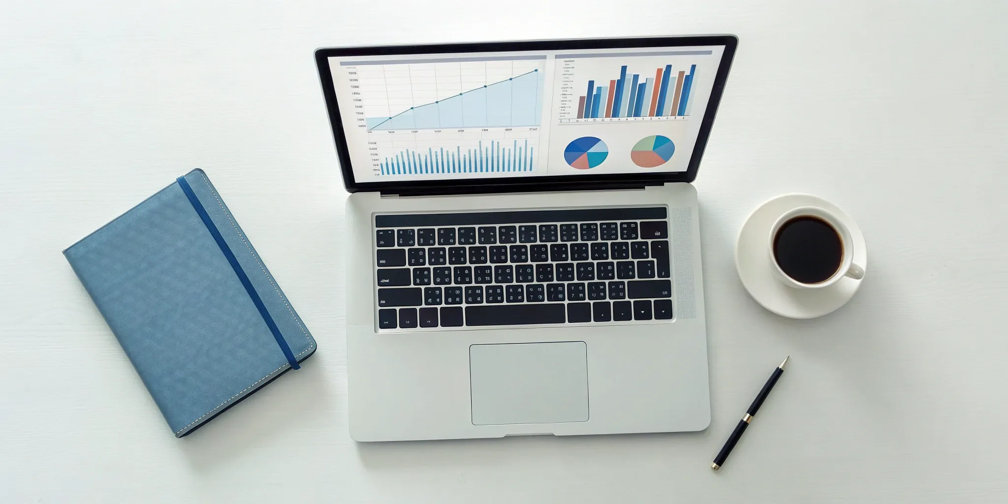 A publisher managing multiple newsletters by reviewing performance analytics on a laptop.