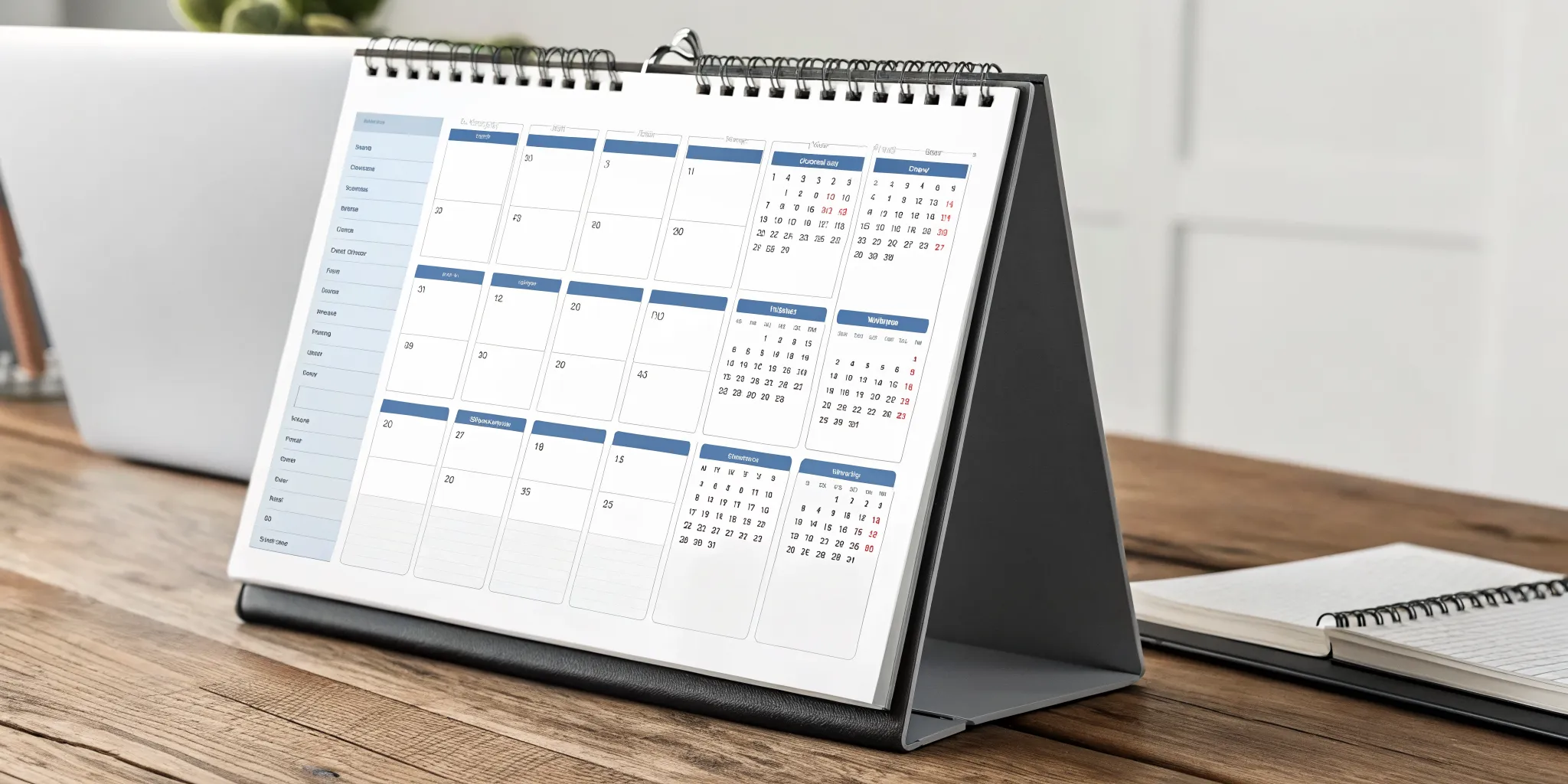 A person planning an email campaign on a calendar next to an open laptop.