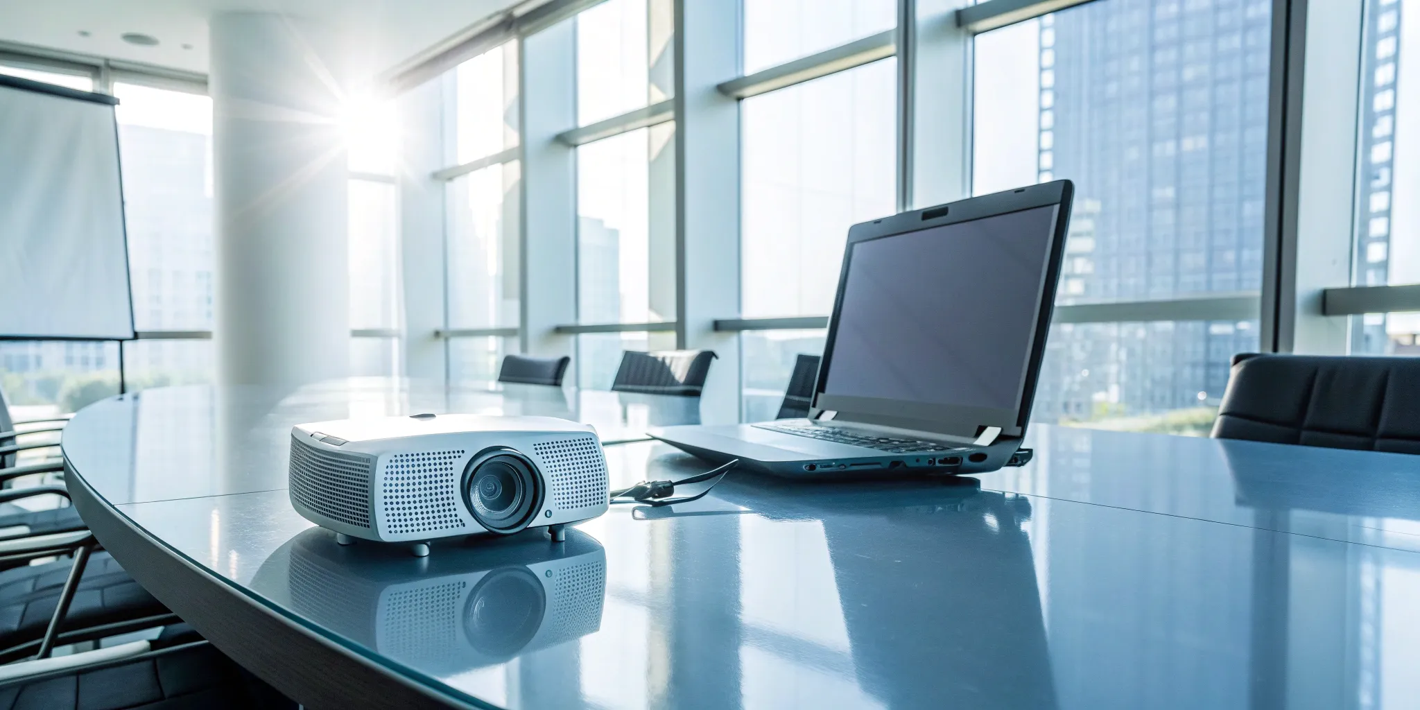 Laptop and projector ready for a newsletter operations software demo.