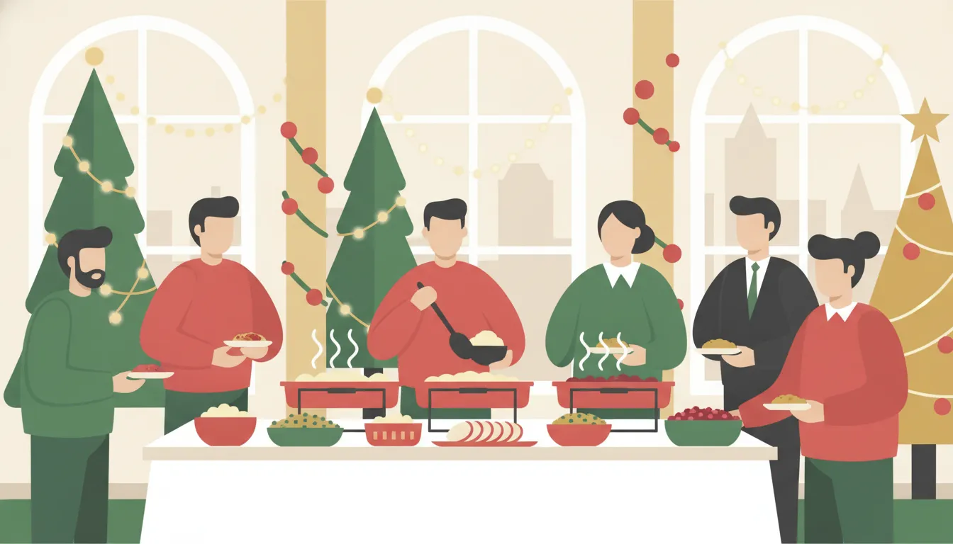 Buffet spread with office holiday party food ideas for a Portland team