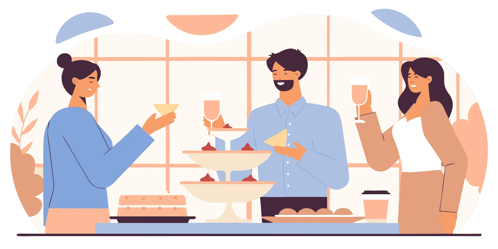 Portland office team celebrating a project win with a shared catered meal around a communal table