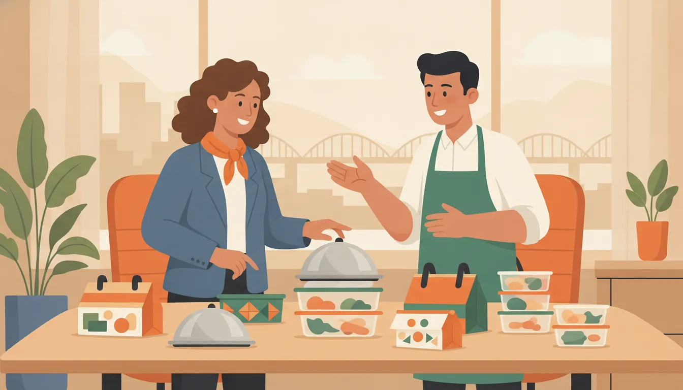 Office catering timeline coordination between a Portland workplace organizer and catering concierge