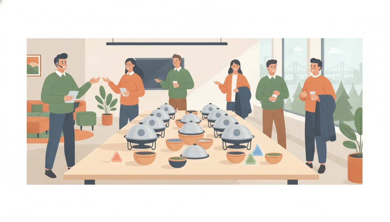 Portland office team organizing a catered lunch