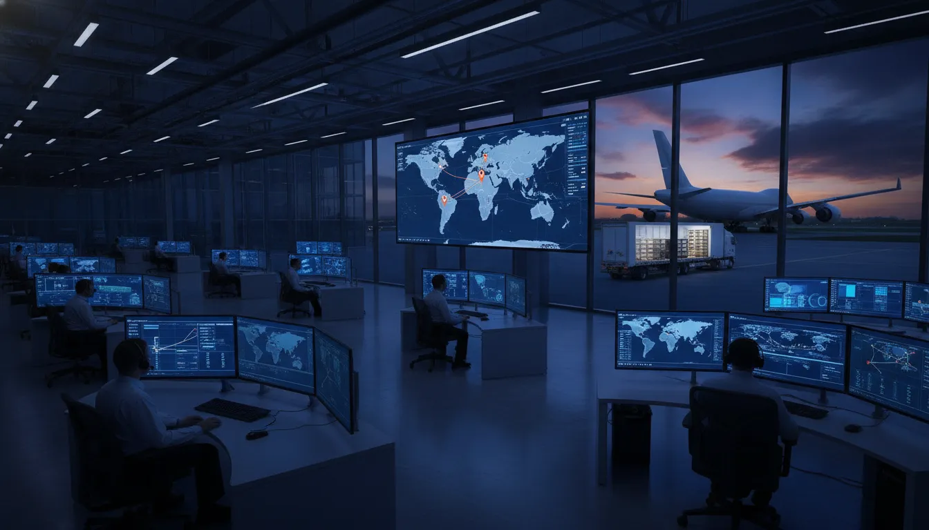 Expedited shipping ground and air freight options at a logistics hub