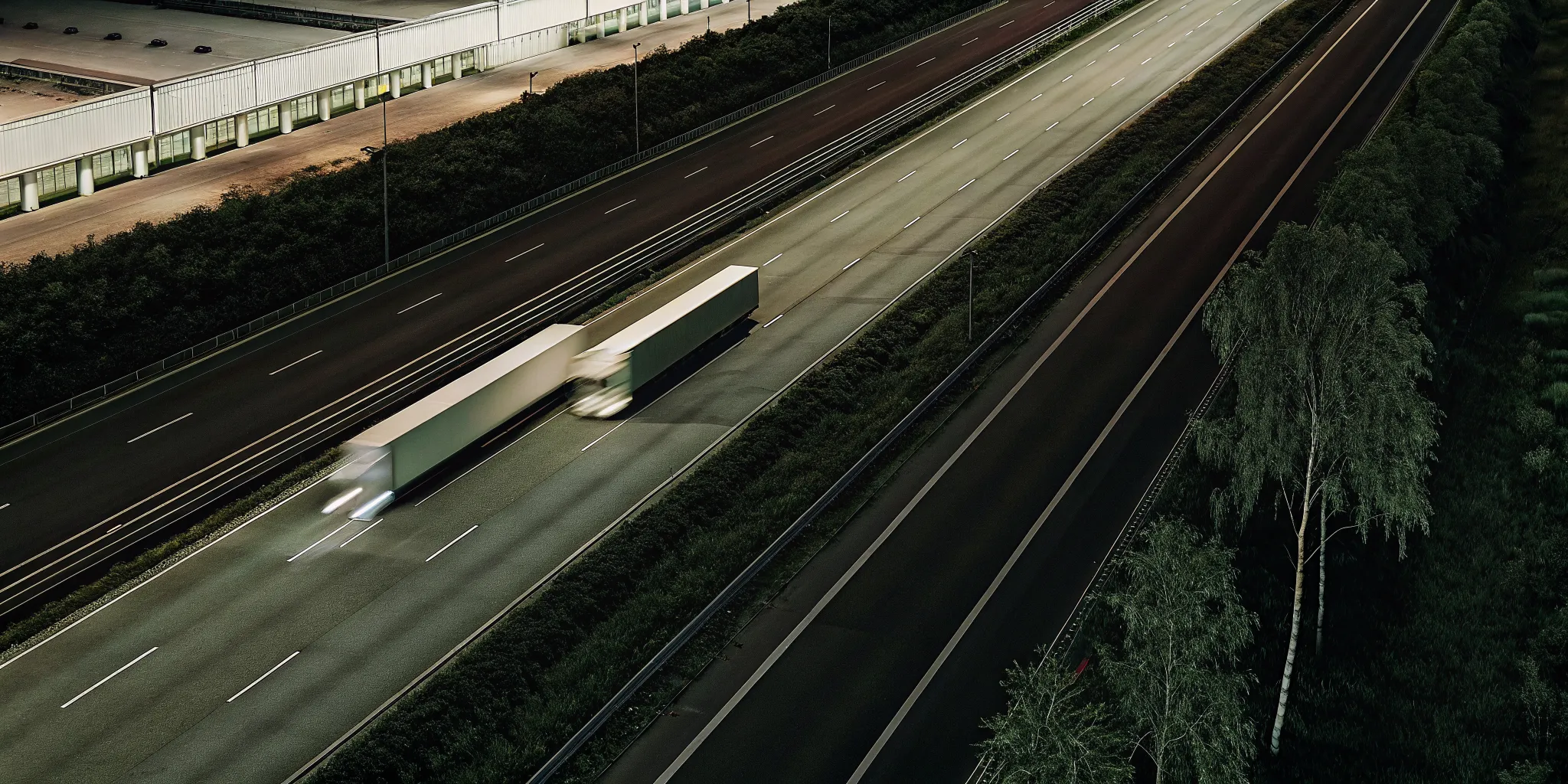 Freight logistics network with dedicated trucks moving between distribution hubs along direct routes