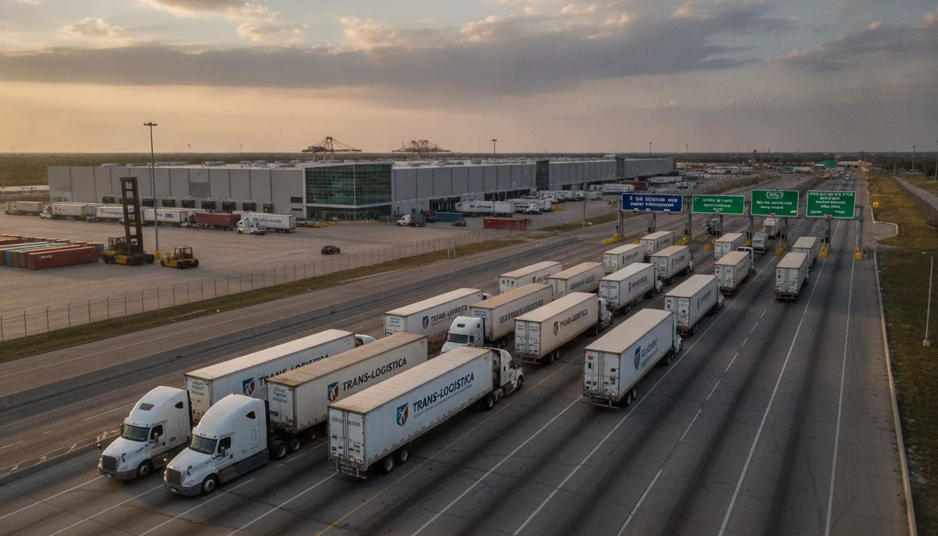 Logistics dispatch team monitoring real-time GPS tracking of freight shipments on digital screens